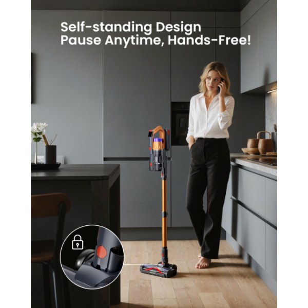 Cordless Vacuum Cleaner for Home, Upgraded 60Kpa Powerful Suction Pet Hair Vacuum with 70min Runtime, Green LED Light for Hardwood Floors & Carpet, Self-Standing Rechargeable Stick Vacuum
