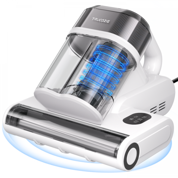 Trucozie Mattress Vacuum Cleaner, 16Kpa Bed Vacuum with Smart Dust Sensor, Anion & Aromatherapy, 275nm UV Light, 149℉ Heat & Ultrasonic & Tapping, Corded for Bed Sofa Couch Pet Hair, White