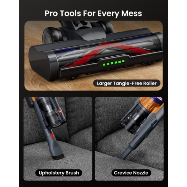 Cordless Vacuum Cleaner for Home, Upgraded 60Kpa Powerful Suction Pet Hair Vacuum with 70min Runtime, Green LED Light for Hardwood Floors & Carpet, Self-Standing Rechargeable Stick Vacuum