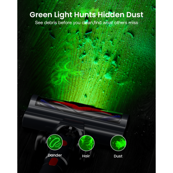 Cordless Vacuum Cleaner for Home, Upgraded 60Kpa Powerful Suction Pet Hair Vacuum with 70min Runtime, Green LED Light for Hardwood Floors & Carpet, Self-Standing Rechargeable Stick Vacuum