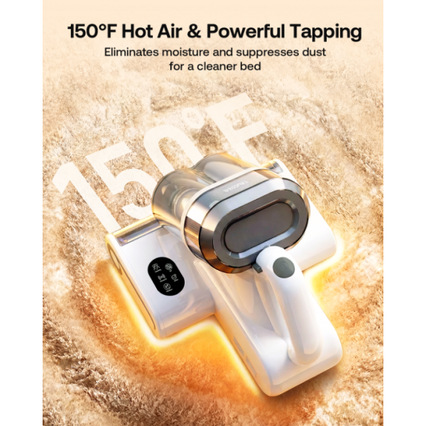 Trucozie Mattress Vacuum Cleaner, 16Kpa Bed Vacuum with Smart Dust Sensor, Anion & Aromatherapy, 275nm UV Light, 149℉ Heat & Ultrasonic & Tapping, Corded for Bed Sofa Couch Pet Hair, White