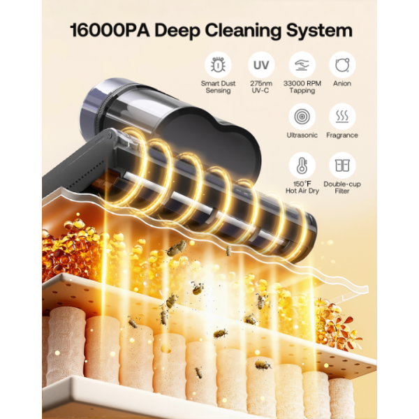 Trucozie Mattress Vacuum Cleaner, 16Kpa Bed Vacuum with Smart Dust Sensor, Anion & Aromatherapy, 275nm UV Light, 149℉ Heat & Ultrasonic & Tapping, Corded for Bed Sofa Couch Pet Hair, Black