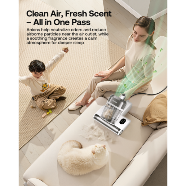 Trucozie Mattress Vacuum Cleaner, 16Kpa Bed Vacuum with Smart Dust Sensor, Anion & Aromatherapy, 275nm UV Light, 149℉ Heat & Ultrasonic & Tapping, Corded for Bed Sofa Couch Pet Hair, White