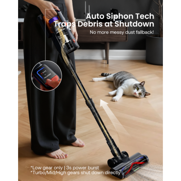 Cordless Vacuum Cleaner for Home, Upgraded 60Kpa Powerful Suction Pet Hair Vacuum with 70min Runtime, Green LED Light for Hardwood Floors & Carpet, Self-Standing Rechargeable Stick Vacuum