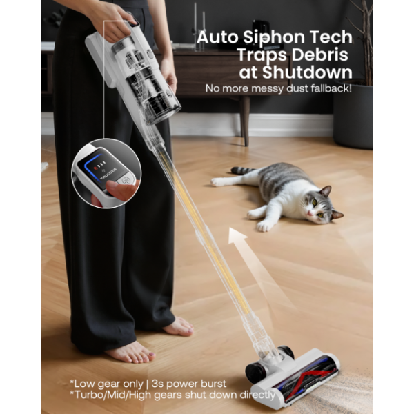 Cordless Vacuum Cleaner for Home, Upgraded 60Kpa Powerful Suction Pet Hair Vacuum with 70min Runtime, Green LED Light for Hardwood Floors & Carpet, Self-Standing Rechargeable Stick Vacuum, White